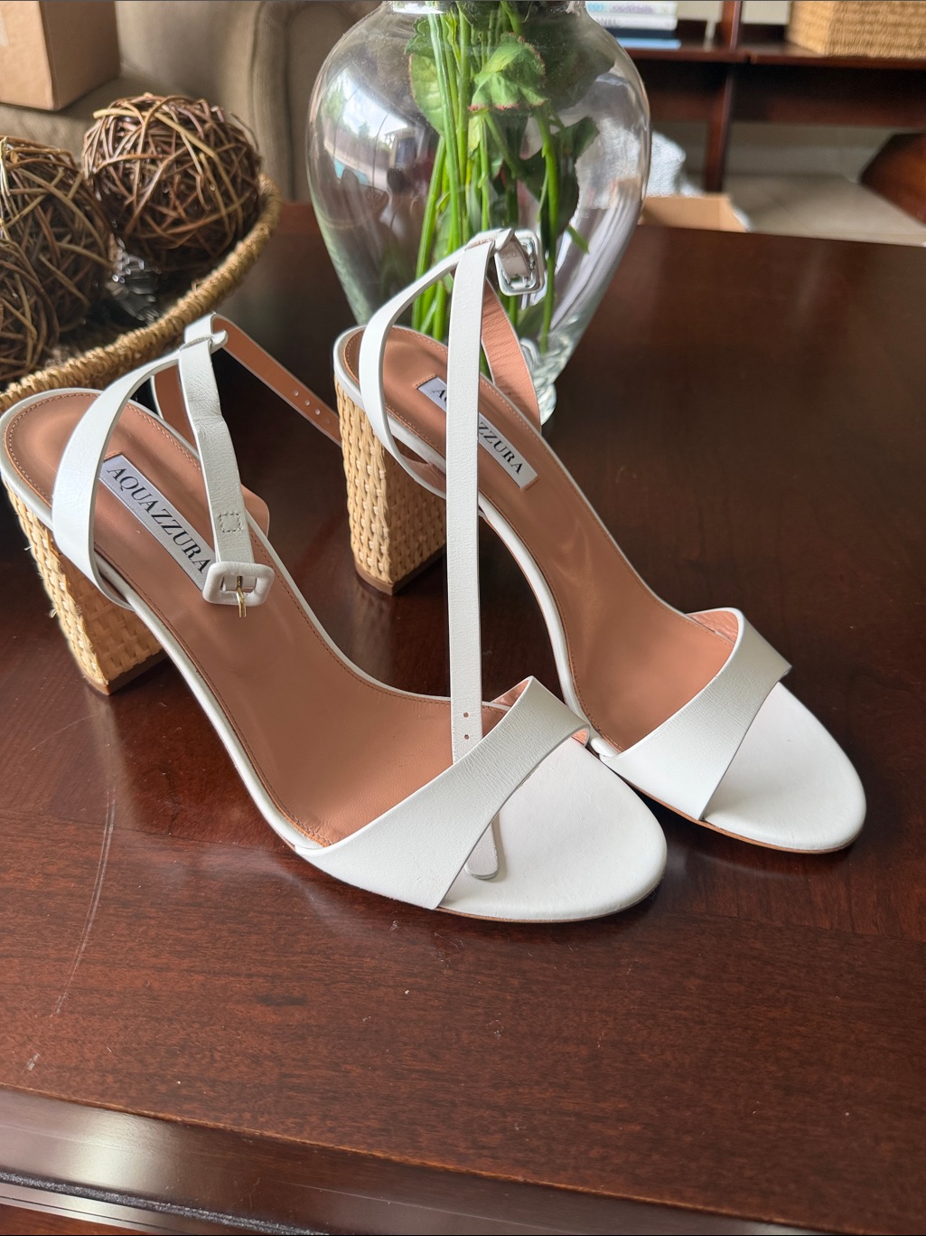 Aquazzura White Leather Slingback Block Heel Sunseeker Sandals Nwt Size 41